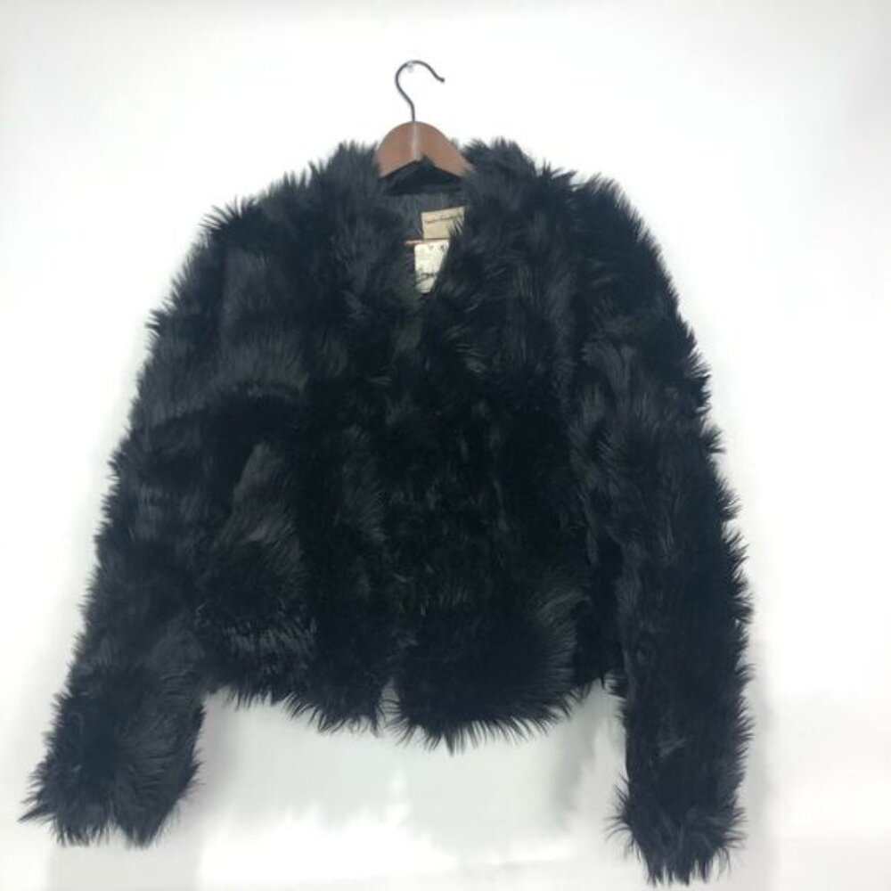 Free people Womens All Night Faux Fur Jacket Black Size L